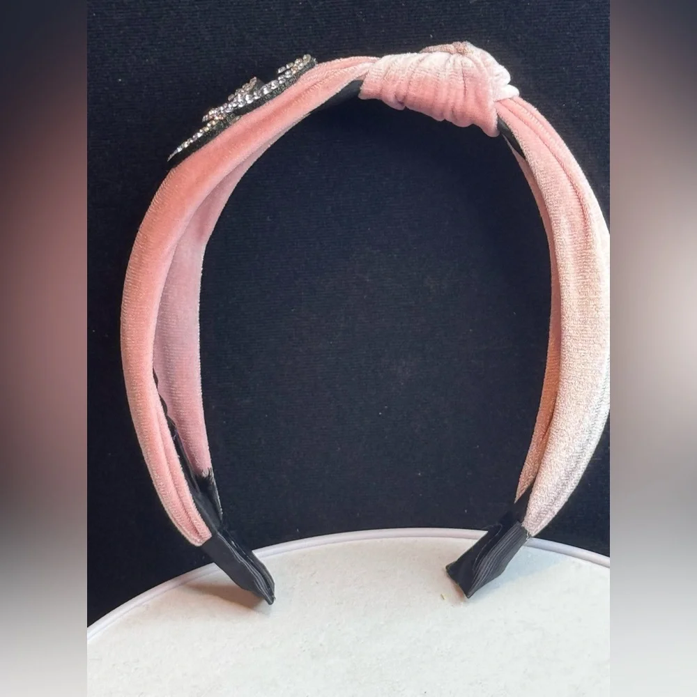 Pink Velvet Rhinestone Headband - Picture 7 of 11